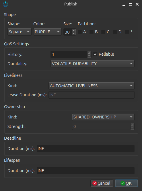 Shapes Demo Publish Options