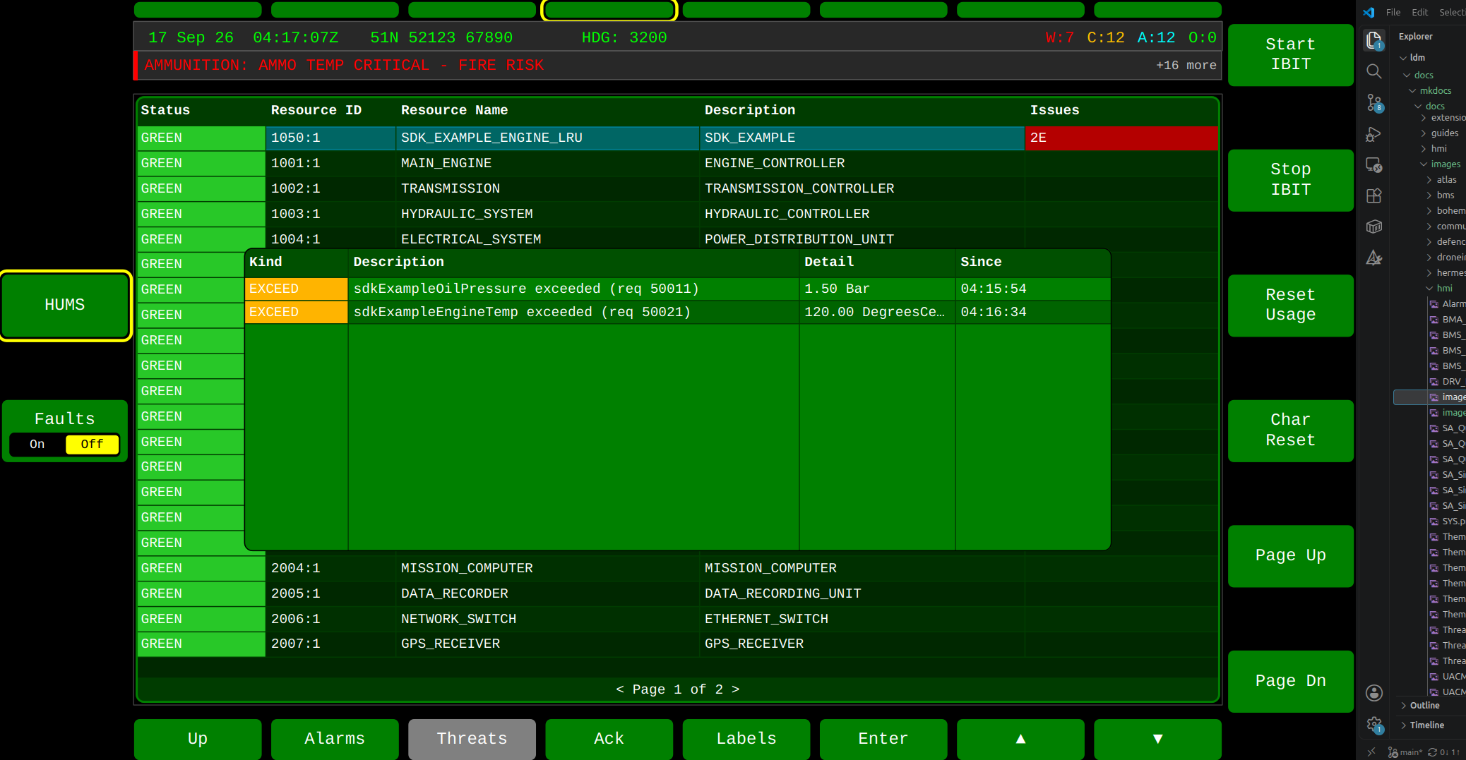 HUMS Active Issues popup